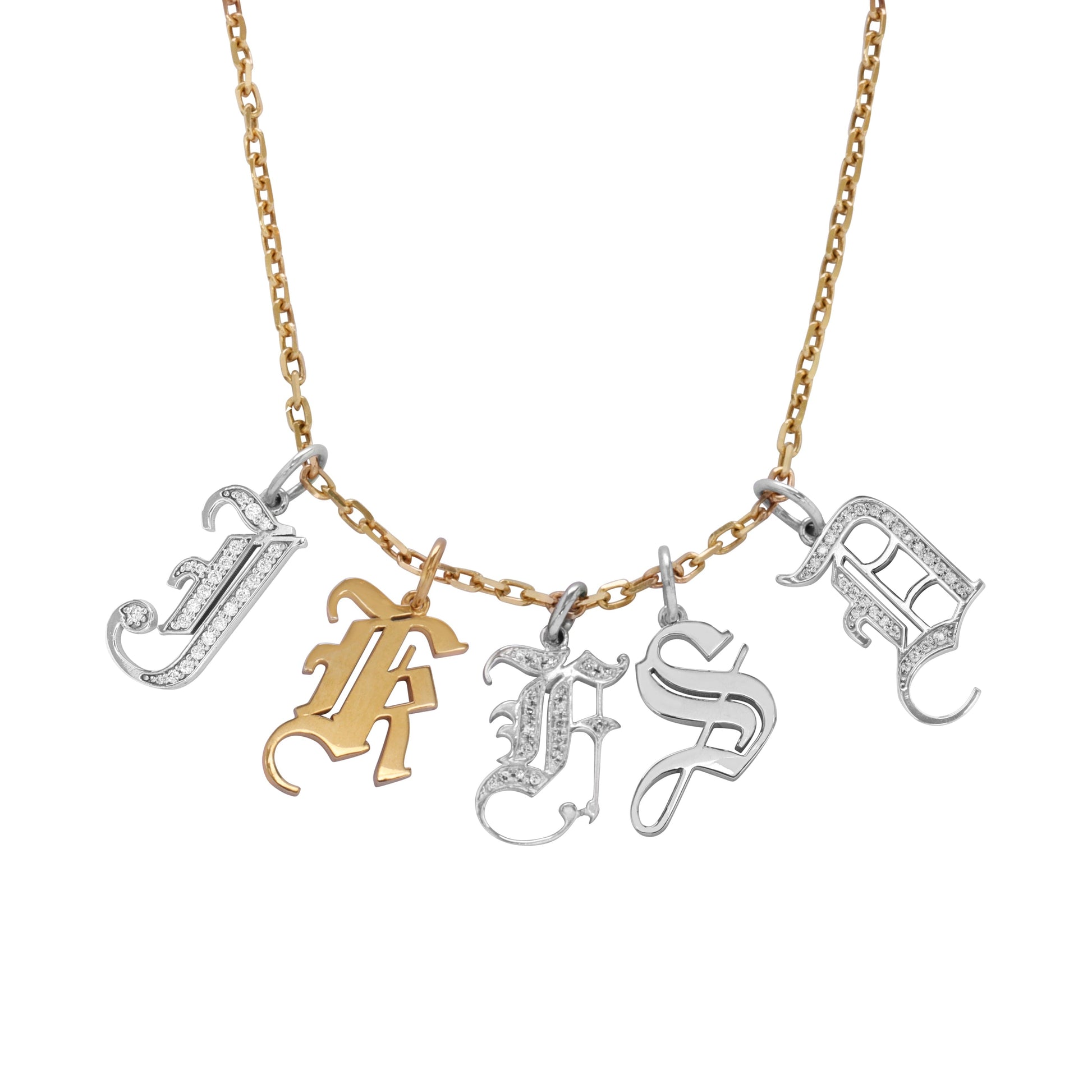 Personalized Initial Necklace Gold Gothic Monogram Charm 